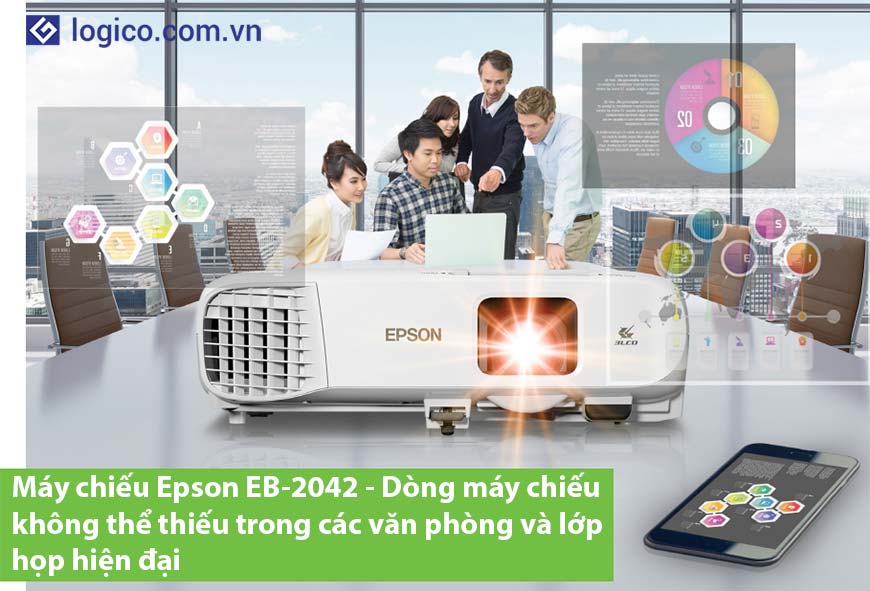 Máy chiếu Epson EB-2042 có độ sáng 4.400 lumens tỷ lệ tương phản 15.000:1 - Dòng máy chiếu không thể thiếu cho các văn phòng và lớp học hiện đại