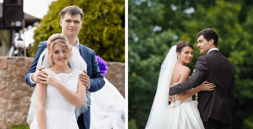 Tạo dáng chụp ảnh cưới với vòng tay qua vai