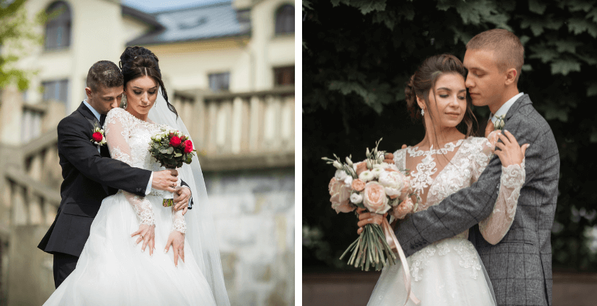 Tạo dáng chụp ảnh cưới với cái ôm từ phía sau