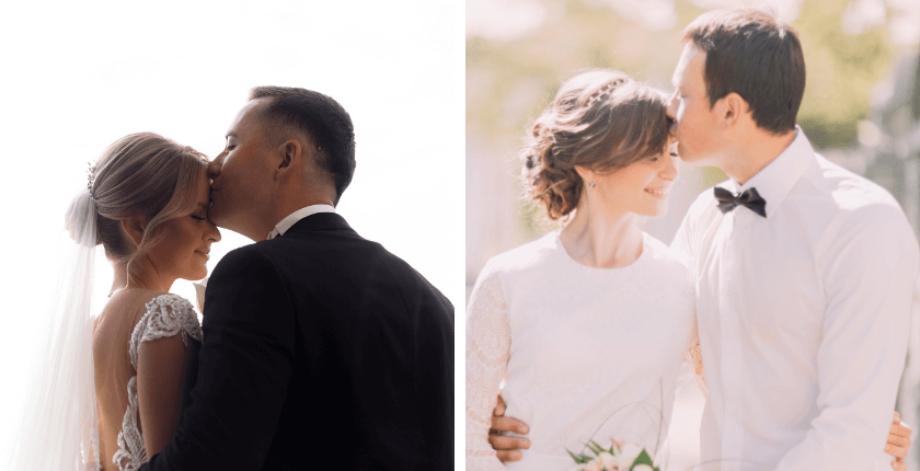 Chụp ảnh cưới với nụ hôn trên trán