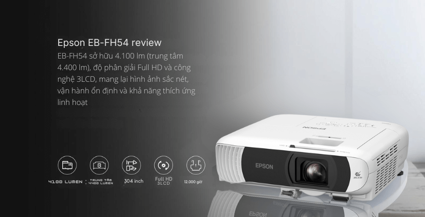Epson EB-FH54 là mẫu máy chiếu Full HD 4.000 Lumens đáng chú ý trong phân khúc máy chiếu phổ thông