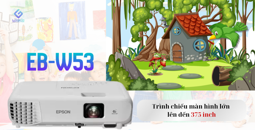 Máy chiếu Epson EB-W53 mang đến khả năng trình chiếu vượt trội với kích thước khung hình linh hoạt từ 33 inch đến 375 inch