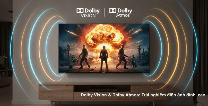 Philips 50PQT8530 tích hợp Dolby Vision cho hình ảnh và Dolby Atmos cho âm thanh