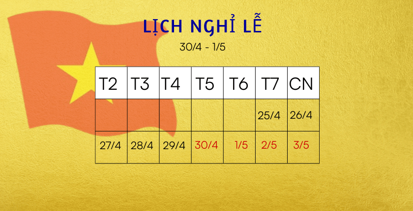 Lịch nghỉ lễ 30/4 - 1/5 năm 2026: Nghỉ 4 ngày liên tục