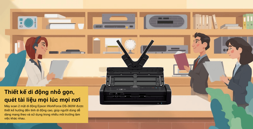 Máy scan 2 mặt di động Epson WorkForce DS-360W được thiết kế hướng đến tính di động cao