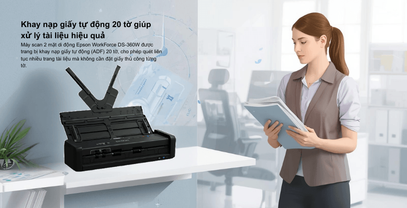Khay nạp giấy tự động 20 tờ giúp xử lý tài liệu hiệu quả
