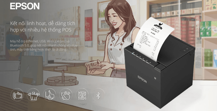 Máy in hóa đơn Epson TM-m30III cho POS sở hữu thiết kế nhỏ gọn và phong cách hiện đại