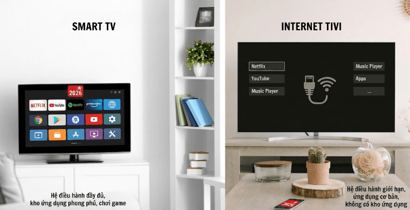 Điểm khác biệt giữa Smart TV và Internet Tivi