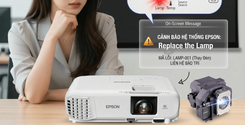 Biểu hiện máy chiếu Epson báo lỗi Lamp