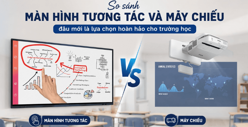 So sánh màn hình tương tác và máy chiếu cho trường học