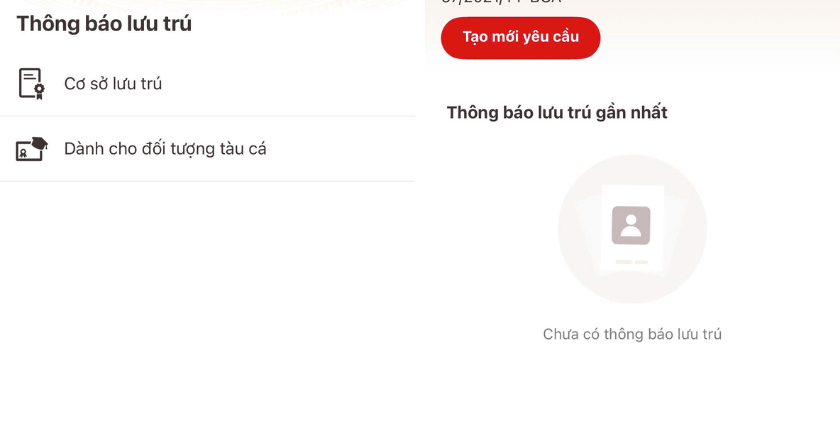 Nhấn Tạo mới yêu cầu để lập hồ sơ.