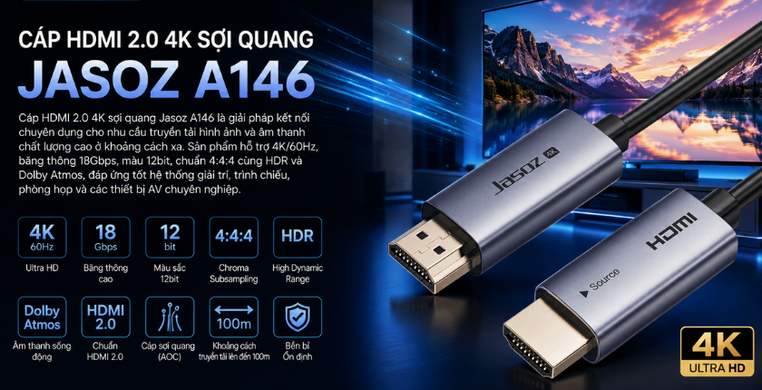 cáp HDMI 2.0 4K sợi quang Jasoz A146