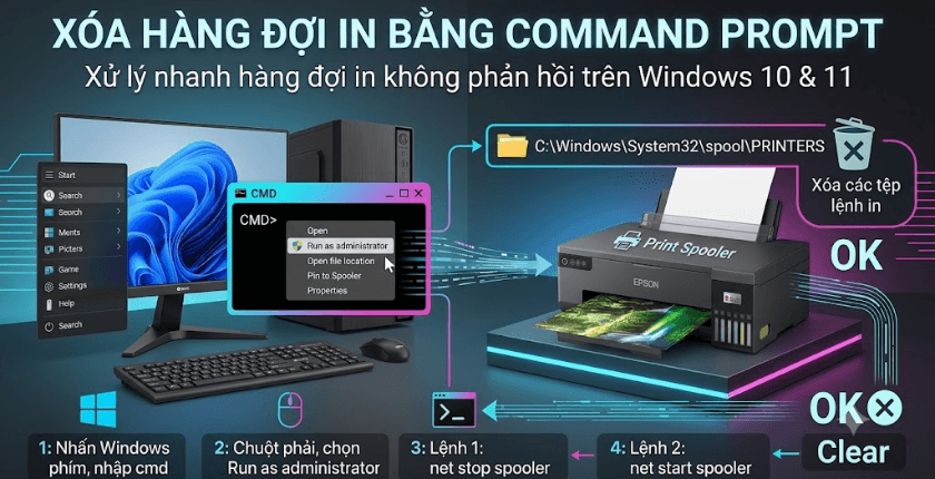 Xóa file lệnh in trong thư mục PRINTERS