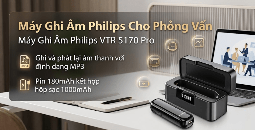Máy Ghi Âm Philips VTR5170 Pro: phù hợp khi cần thiết bị nhỏ gọn, kết nối linh hoạt