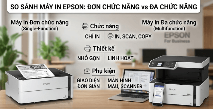 So sánh máy in Epson đơn năng và đa năng