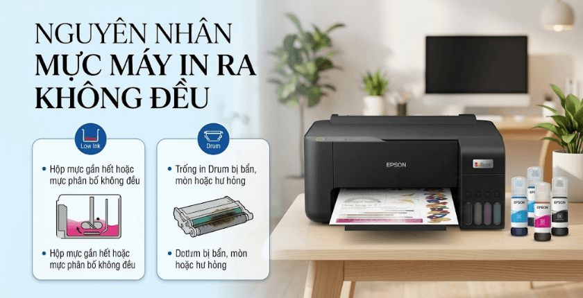 Bản in bị mực không đều chỗ đậm chỗ nhạt